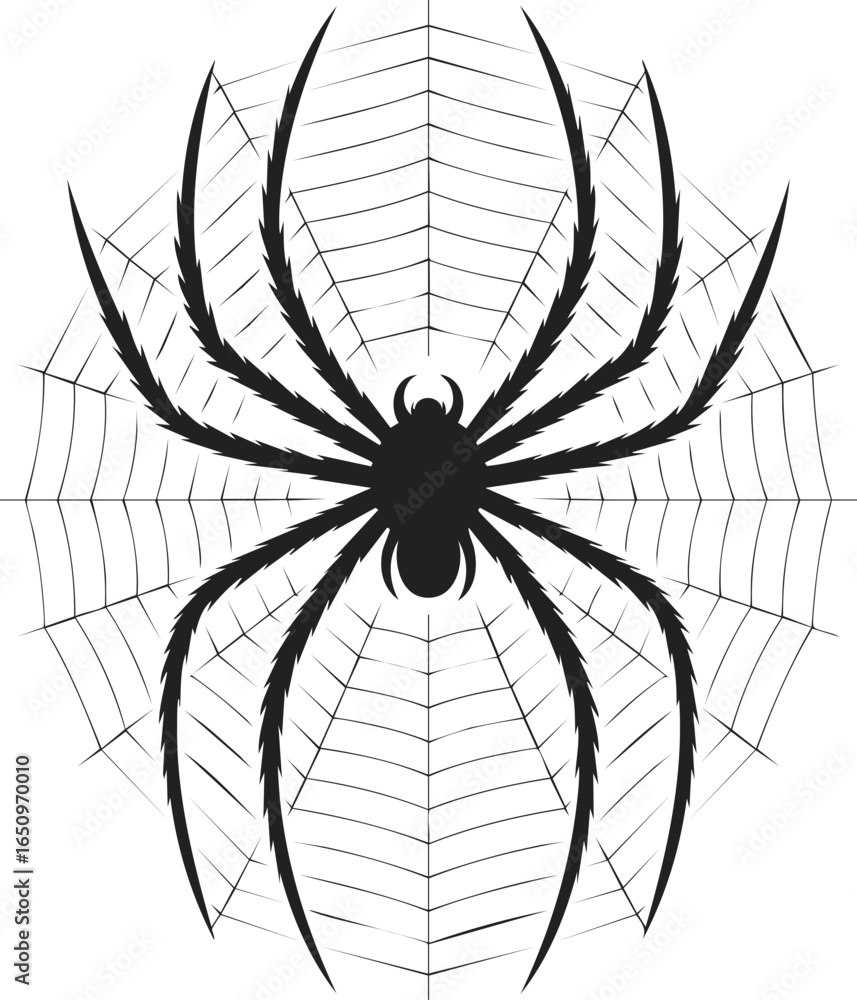 Obraz premium Spider web, black widow design, intricate web drawing, arachnid art, vintage engraving style illustration with detailed patterns