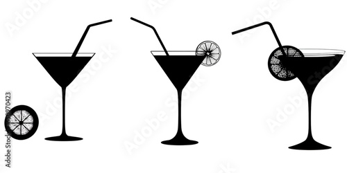 Elegant black and white cocktails with citrus, perfect for sophisticated events and modern designs