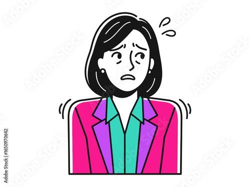 Stress and Anxiety: Anxious woman, a depiction of the internal battle with stress and worry, she shows the universal experience of unease in this detailed illustration.