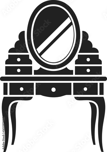 Vanity table with ornate mirror, classical dressing table, elegant furniture piece, storage drawers, vintage decor, antique dressing unit, home furnishings, stylish home accessory