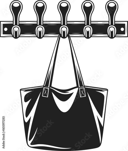Wall hooks with a hanging tote bag, storage solution for entryway, stylish accessory organizer, wall-mounted coat rack