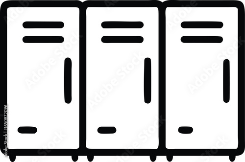 School lockers in a row simple black line art vector icon for education, storage, and school facility themes