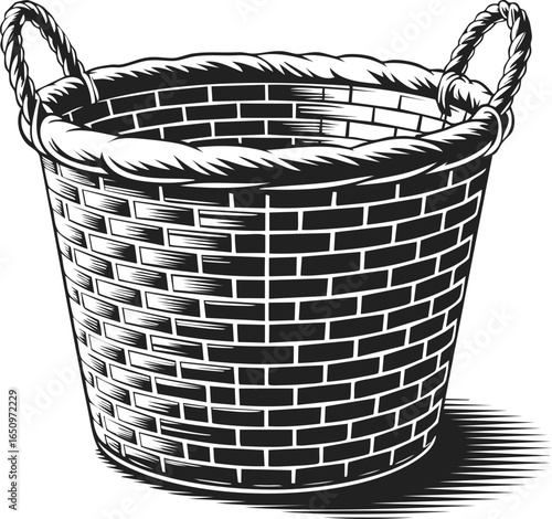 Woven laundry basket, decorative storage container, home organization solution, vintage style