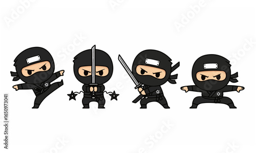 Four Chibi Cartoon Ninja Characters