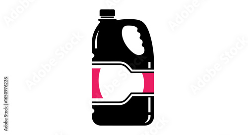 Large black gallon jug with pink label accents for liquids or cleaning solutions