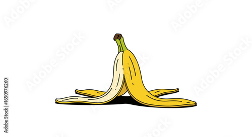 Dangerous fruit peel slide hazard slipping cartoon illustration