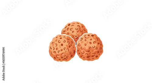 Three crunchy golden brown breaded chicken nuggets or meatballs on a white background