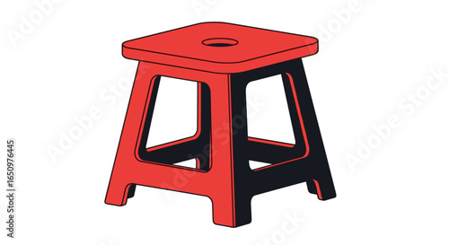 Bright red plastic square stool with open frame design