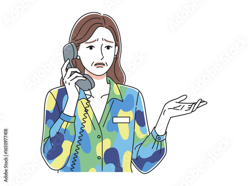 Concerned Caller: An illustration portrays a woman in a moment of perplexed communication, she listens intently while offering her viewpoint