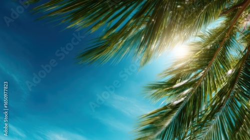 Wallpaper Mural A serene image featuring palm leaves swaying against a bright blue sky, epitomizing the essence of relaxation, sunshine, and tropical vibes. Torontodigital.ca