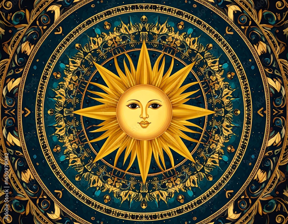 Fototapeta premium Mystical Sun Mandala: An intricate design blending celestial and decorative elements