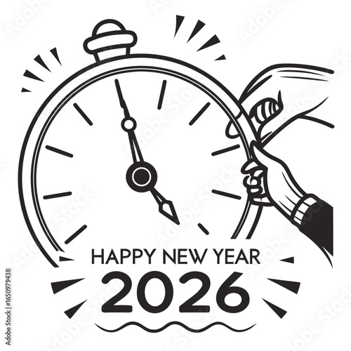 Clock hand touching celebratory new year numerals celebration