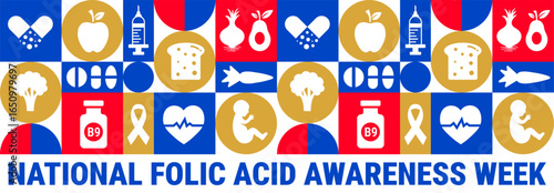 National Folic Acid Awareness Week Geometric shape pattern background, banner, card or poster design template is observed every year during September, to raise awareness about the mission. Vector