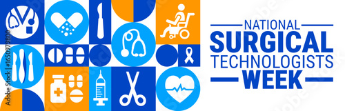 National Surgical Technologists Week Geometric shape pattern background, banner, card or poster design template is observed every year during September, to raise awareness about the mission. Vector