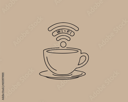 Coffee cup with wi fi symbol indicating a cafe with internet access