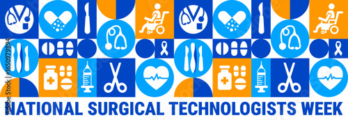 National Surgical Technologists Week Geometric shape pattern background, banner, card or poster design template is observed every year during September, to raise awareness about the mission. Vector