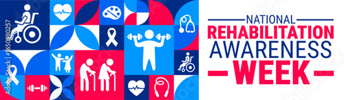National Rehabilitation Awareness Week Geometric shape pattern background, banner, card or poster design template is observed every year during September, to raise awareness about the mission. Vector