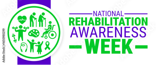 National Rehabilitation Awareness Week background, banner, card or poster design template is observed every year during September, to raise awareness about the mission. Vector illustration.