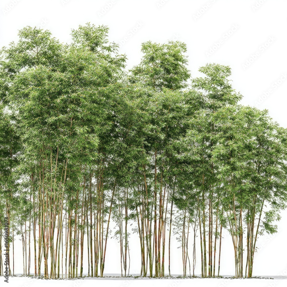 Fototapeta premium Lush bamboo grove against a plain white background