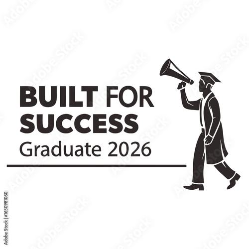 Graduate with megaphone announcing success graduation