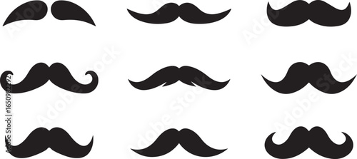 Mustache Vector Set – Beard, Barber, Retro, Vintage, Facial Hair, Grooming, Style, Hipster, Symbol, Black, Classic, Icon, Fashion, Graphic, Decorative, Gentleman, Man, Silhouette