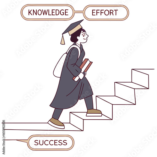 Graduate climbing stairs toward knowledge and effort