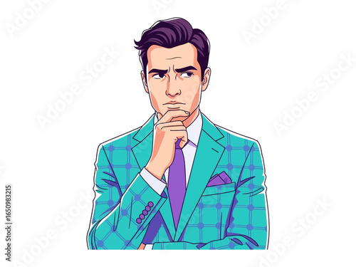 Contemplative Professional: A stylishly dressed individual, deep in thought, his posture reflecting focused consideration. Reflecting on problem-solving.