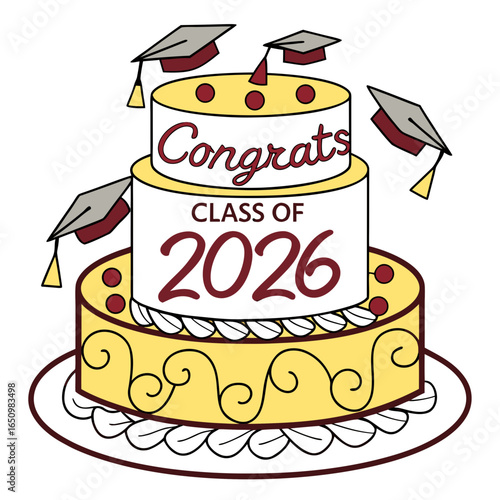 Graduation cake with mortarboards and congratulatory message