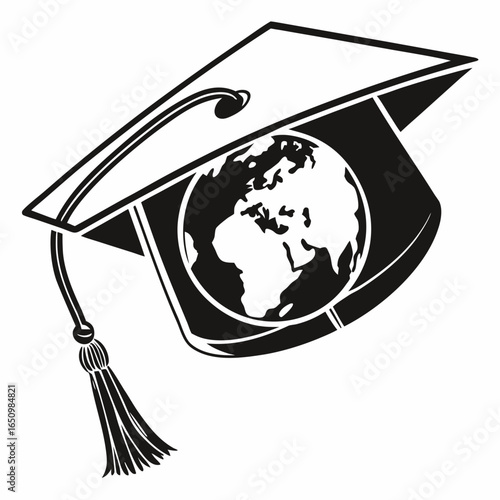 Graduation cap with globe academic education