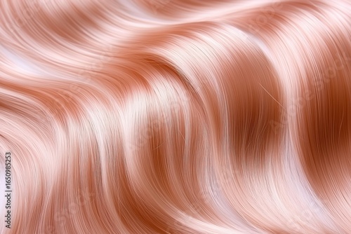 A close-up of soft, wavy rose gold hair strands flowing elegantly.