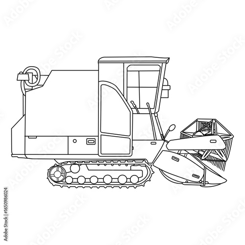Combine-harvester  Line Drawing.Hand Drawn Combine-harvester Silhouette. Monochrome Combine-harvester Line Art.Combine harvester hand drawn Farming and cattle breeding vector illustration.