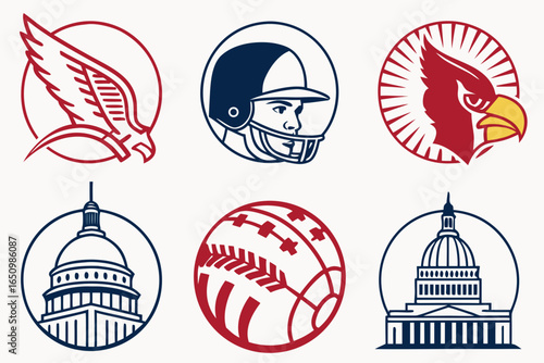 Collection of sports and government icons isolated on white background