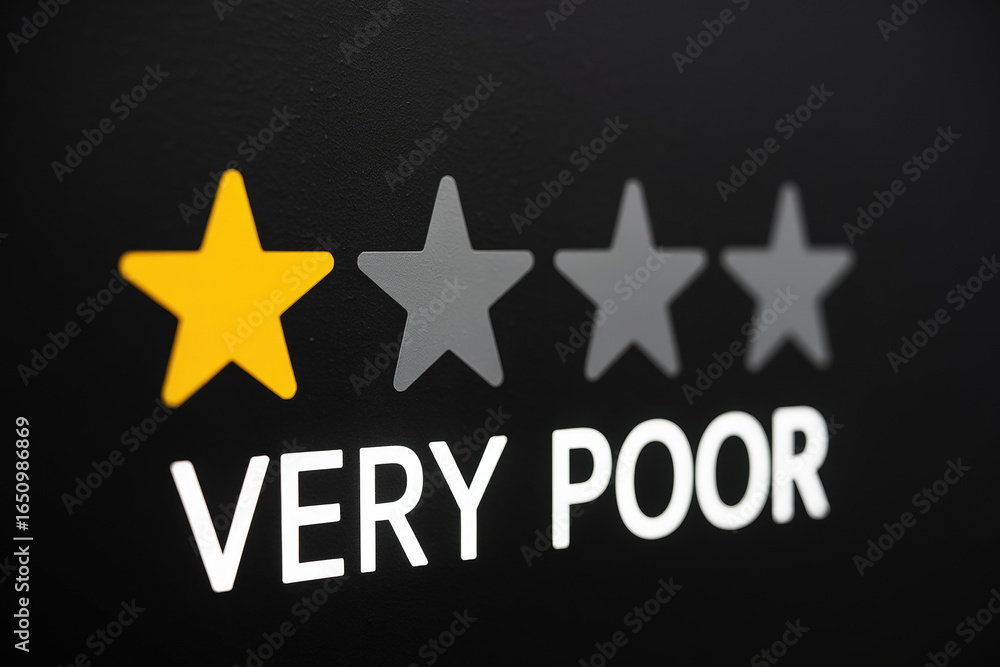 Obraz premium Experiencing Very Poor Service One Star Rating Reflecting Low Feedback and Customer Dissatisfaction on Black Background with Negative Review Concept
