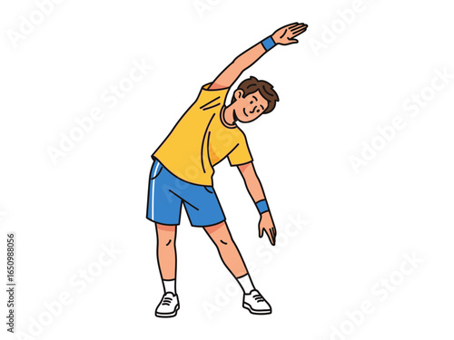 Fitness Side Stretch: A vibrant illustration captures a person in activewear, engaging in a dynamic side stretch, symbolizing health and wellness.