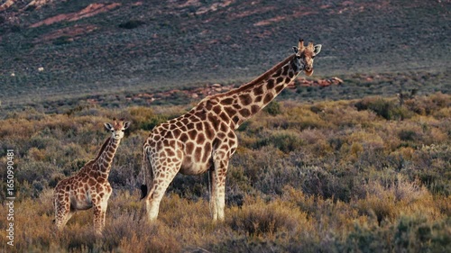 Mother and Calf Giraffes in African Savanna
