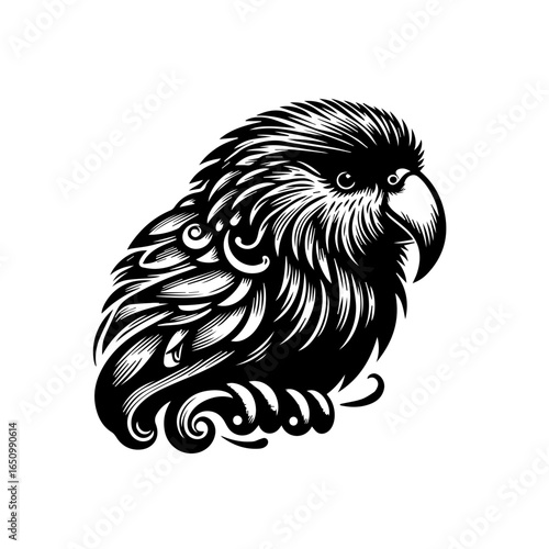 Stylized illustration of a lovebird parrot, isolated on white background