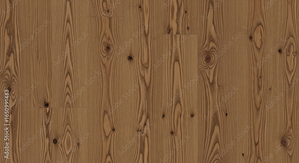 Fototapeta premium Detailed close-up of warm-toned wood flooring featuring rich grain patterns and knots for design.