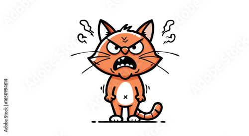 Furious feline cartoon character standing angrily with bared teeth and steam coming from ears