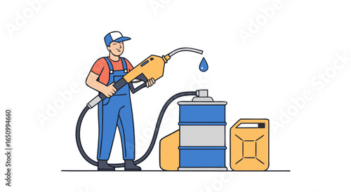 Fueling a barrel and canister with a dispenser nozzle dripping fuel drops