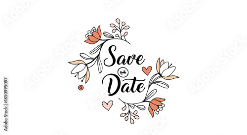 Elegant floral save the date wedding invitation announcement