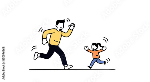 Father and daughter enjoying outdoor activities together in playful pursuit