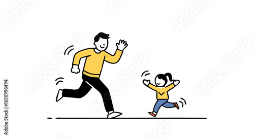 Father and daughter enjoying outdoor activities together in playful pursuit
