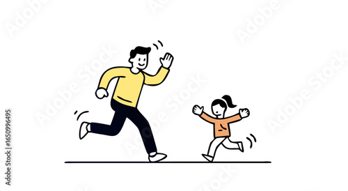 Father and daughter enjoying outdoor activities together in playful pursuit