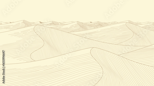 Endless Desert Landscape Vector Illustration with Subtle Sand Dunes in Muted Beige Tones Creating a Sense of Tranquility and Vastness