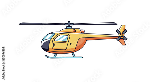 Flying high above in a bright yellow helicopter with a skilled pilot navigating the skies efficiently