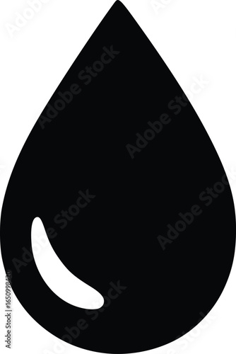 A single, black droplet of liquid, reflecting light.