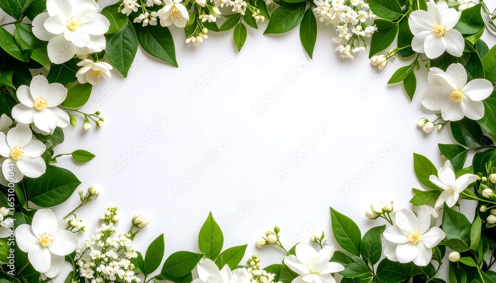 Fototapeta premium White Flowers Frame with Spring Background.