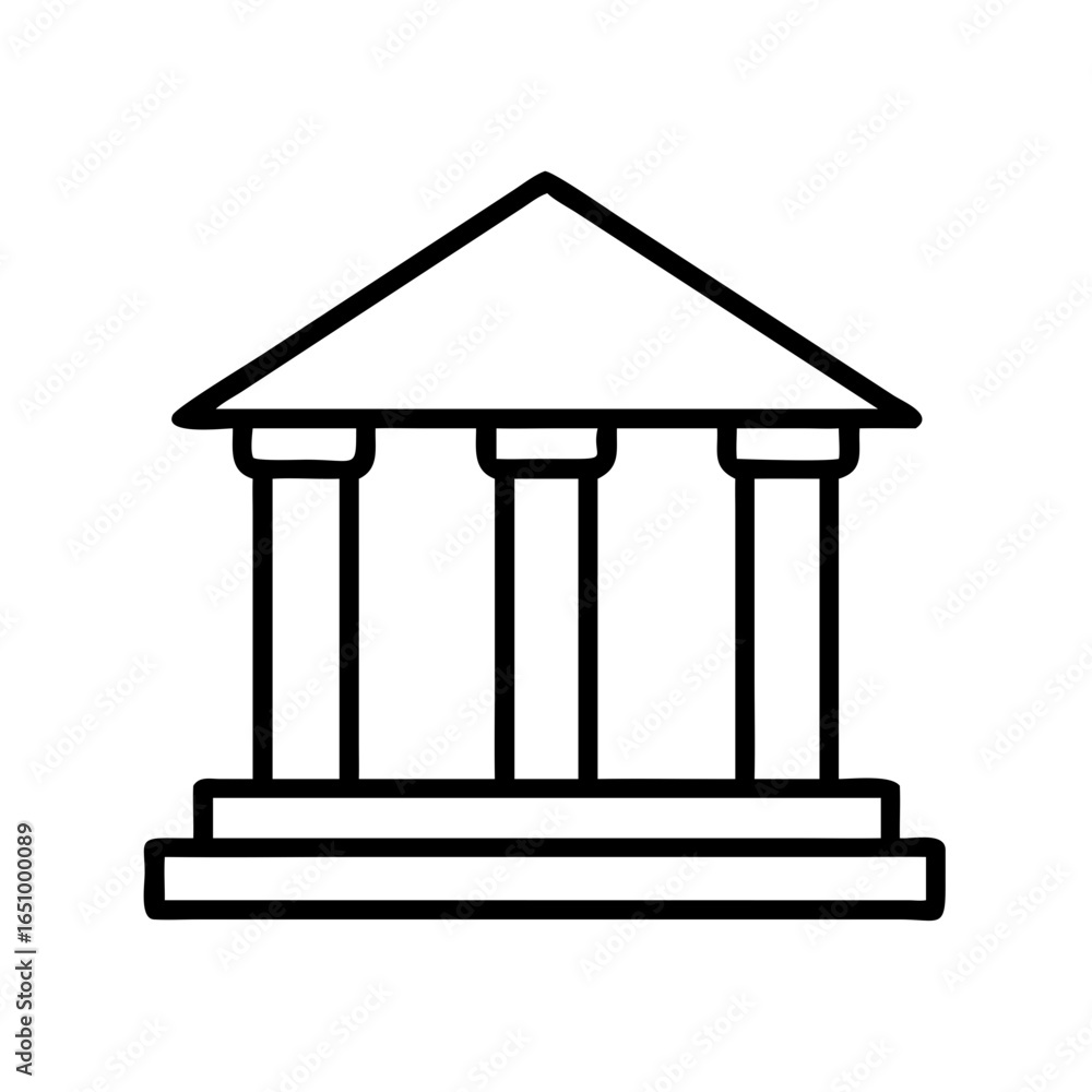 Fototapeta premium Simple line drawing of a classical building with columns 