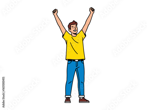 Joyful Exultation: A person exults in victory, arms triumphantly raised in a vector illustration, conveying a sense of pure joy.