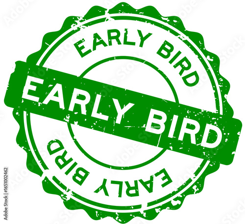 Grunge black early bird word round seal stamp on white background